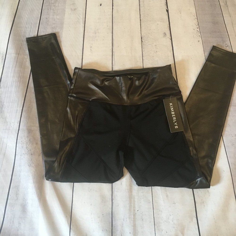 NWT, Women's Vegan Leather Leggings w/Mesh Panel Sides: Small & Medium - Picture 5 of 6